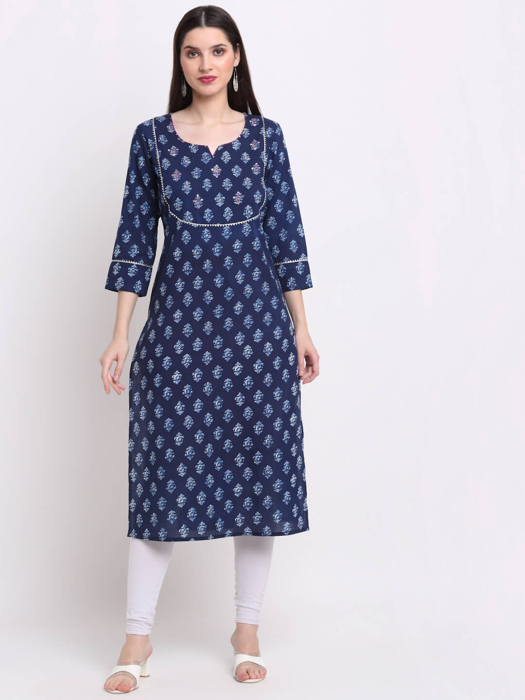 Myaza Women Blue Floral Printed Straight Kurta