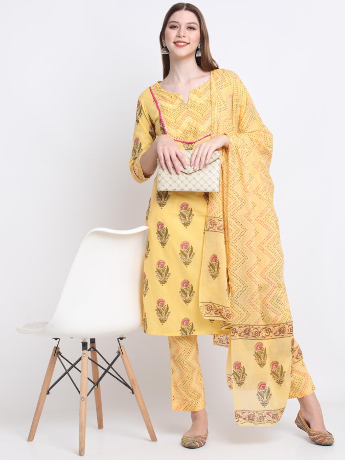 Women Yellow Floral Printed Suit Set