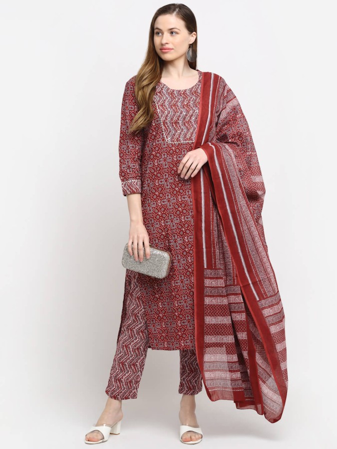 Women Cotton Geomatric Print Suit Set